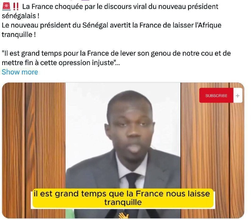 🇸🇳🇫🇷 Новый президент Сенегала объявил, что Франции пока покинуть страну