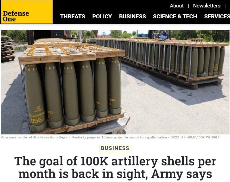 🇺🇸США обещают увеличить производство артиллерийских боеприпасов до 100 000 в месяц к...