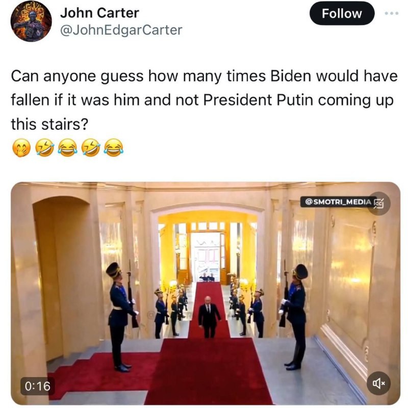 Британский блогер Джон Картер:Может ли кто-нибудь предположить, сколько раз Байден упал бы,...